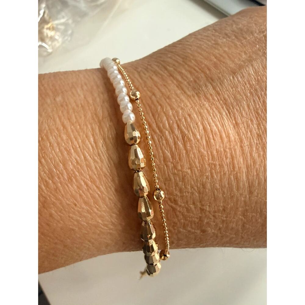 Double Gold Plated Bracelet with Pearls,Elegant Jewelry for Women